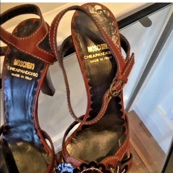 MOSCHINO BROWN JEWELED ANKLE STRAP 7.5 SANDAL AUTHENTIC - Picture 2 of 9